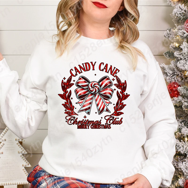 Nový vianočný klub Candy Cande Veselé vianočné tlače Pullovs Dámske módne neformálne kapucňa mikina čisto farebná nadmerné vrcholy