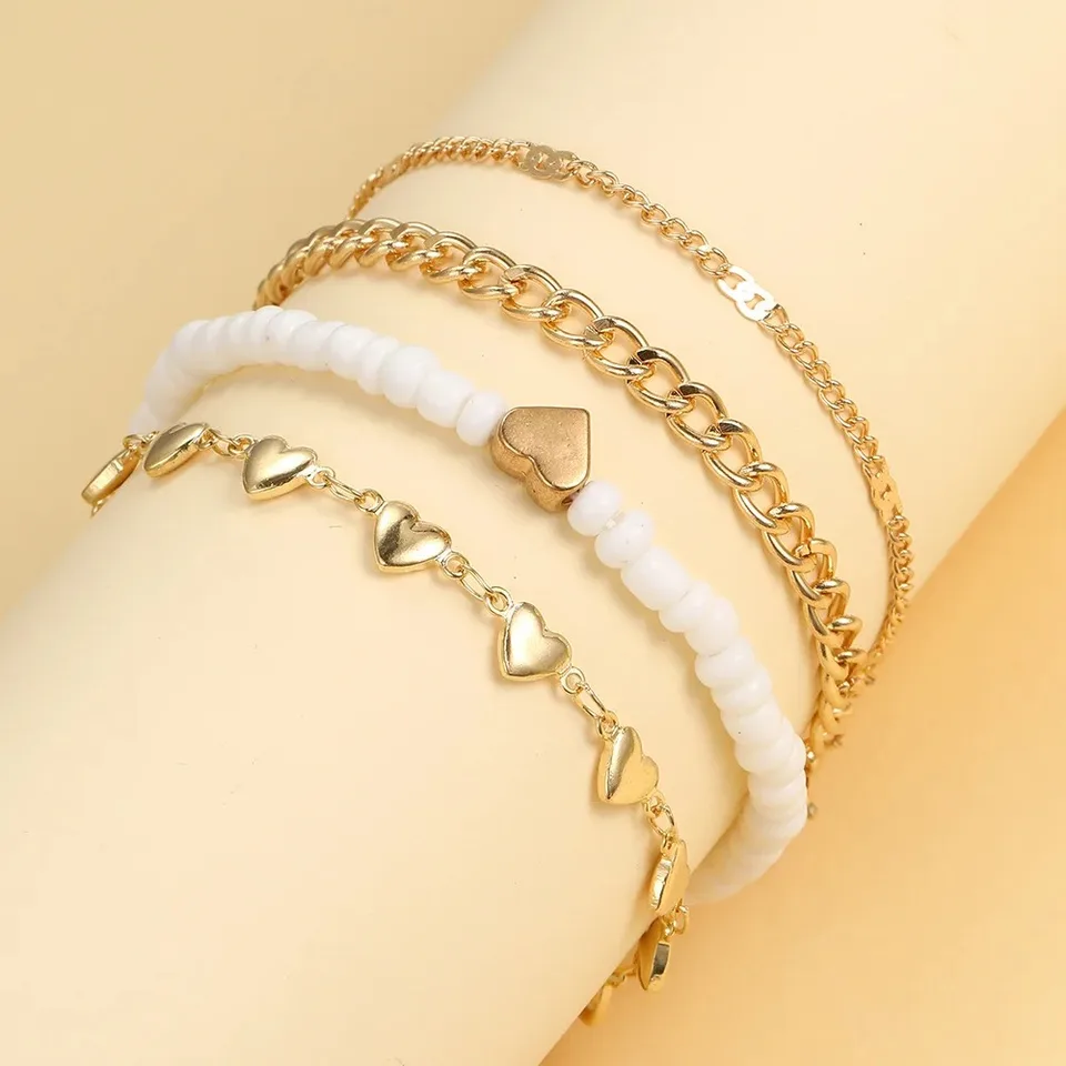 Nový vintage prívesok Pearl Rice Bead Anklet Creative Simple Bohemian Stretch Anklet nastaviteľný členkový náramok