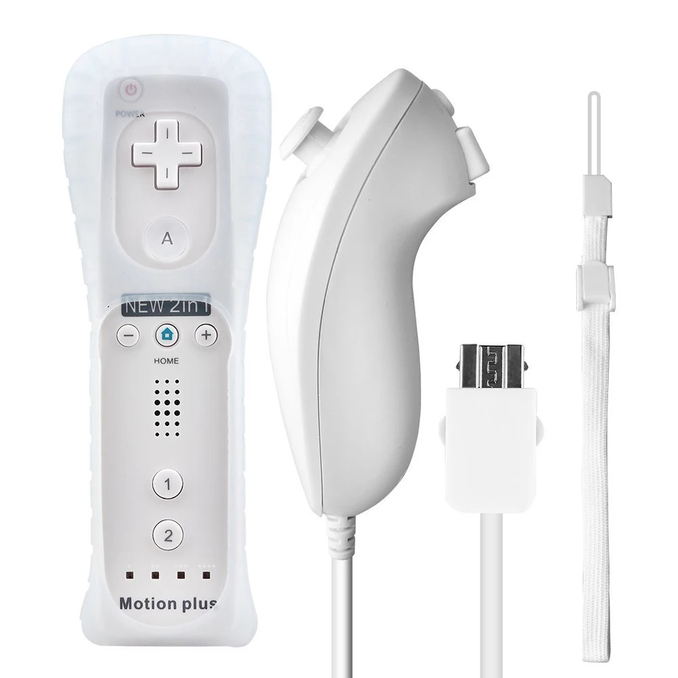 Nový vstavaný pohyb plus bezdrôtový ovládač vzdialeného gamepadu pre Nintend W II NUNCHUCK 2 IN1 pre Nintend Remote Control