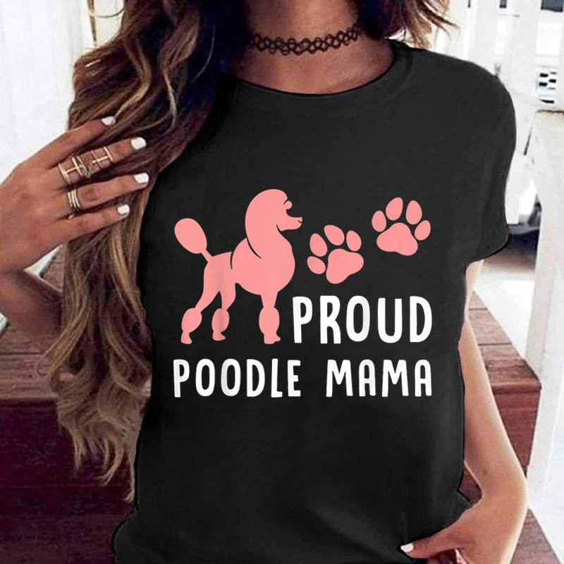 Nový vtipný deň matiek hrdý pudle mama psa tričko unisex krátke rukávy o krk letný letný list tlač Trič