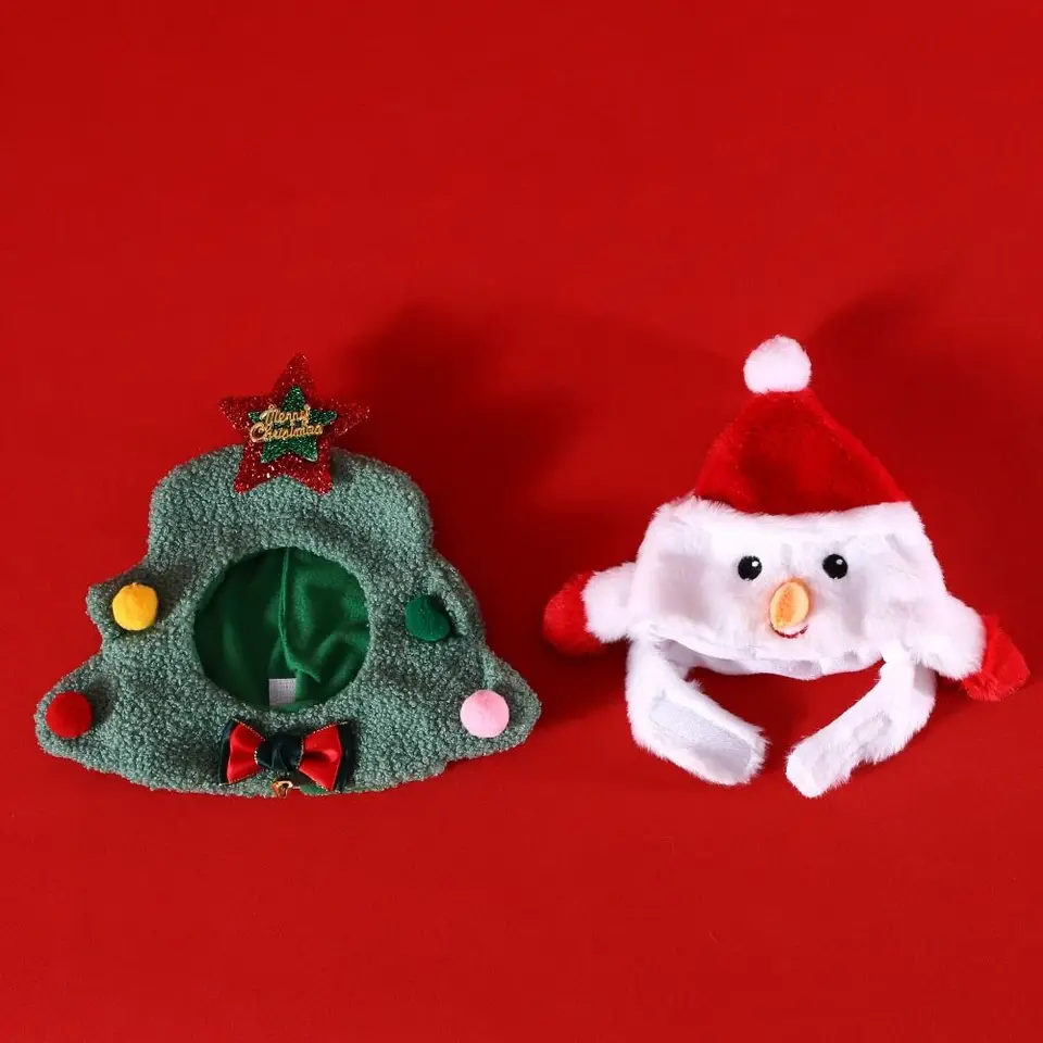 Nový vtipný mačkový klobúk vianočný stromček Snowman Dog vianočné pokrývky hlavy nastaviteľné materiály mačiek večierky