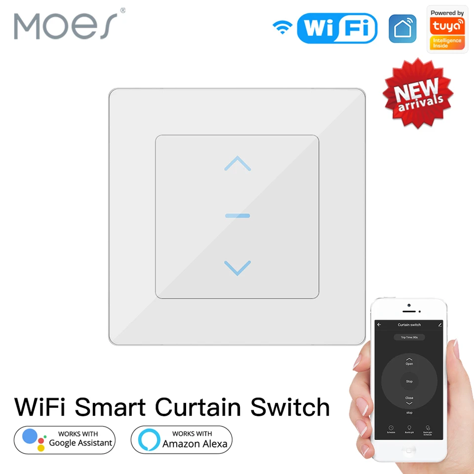 Nový WiFi Smart Curtain Switch Design Design pre motorizované záclony a rolové žalúzie Pracujte s aplikáciou Tuya Smart Life App Alexa Google