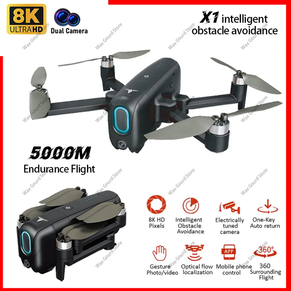 Nový X1 8K HD Profesionálny dron GPS WiFi laserová prekážka vyhýbania sa Quadcoptéra EIS Optický tok Skladací hračky pre detské hračky