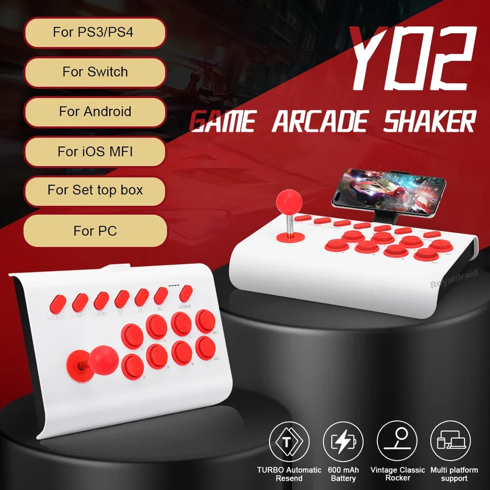 NOVÝ Y02 Bojový joystick W Strethable Bracket Games Rocker 3-režim Connect makro programovanie Turbo pre PS4/Switch OLED