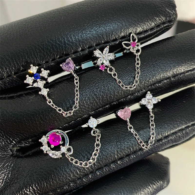 Nový Y2K Gothic Style Butterfly Chain 316L z nehrdzavejúcej ocele Uši kostí nechty pre dva uši Piercing módne náušnice pre ženy šperky