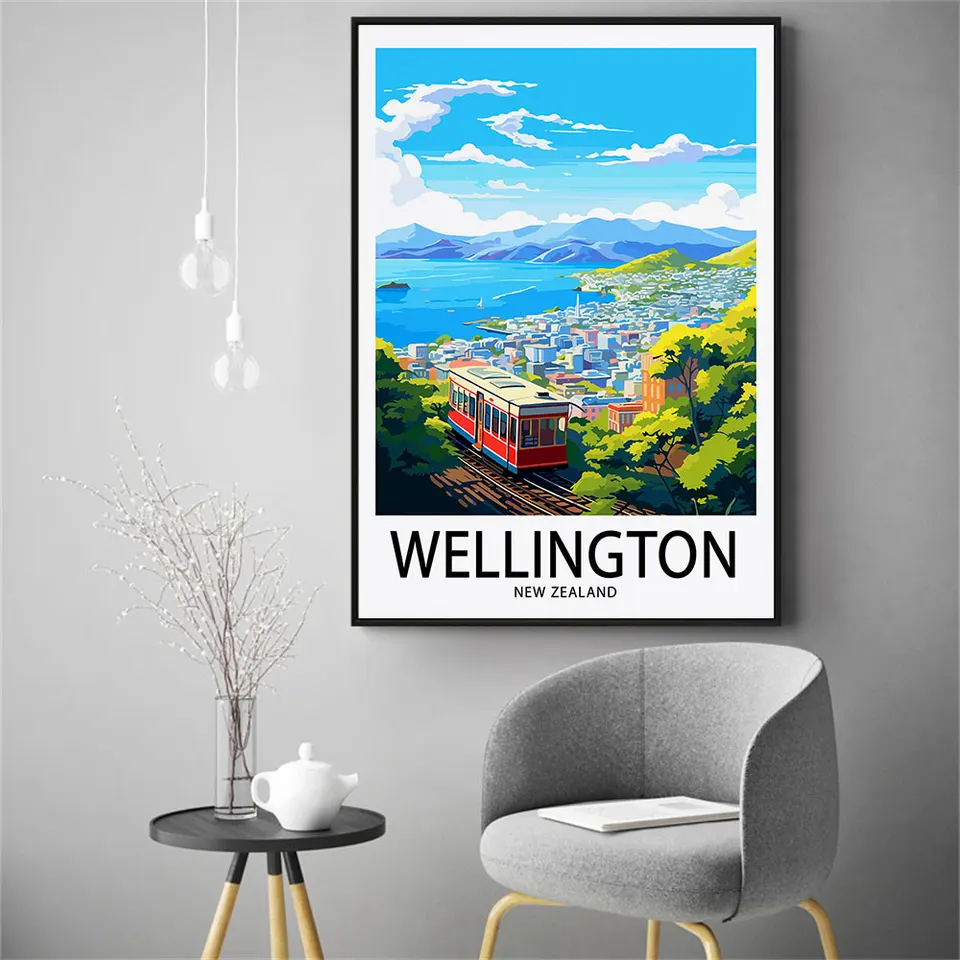 Nový Zéland Wellington Travel Plagát Print City Krajina nástenné umenie Obrázok maľba pre obývaciu izbu Domáca dekorácia