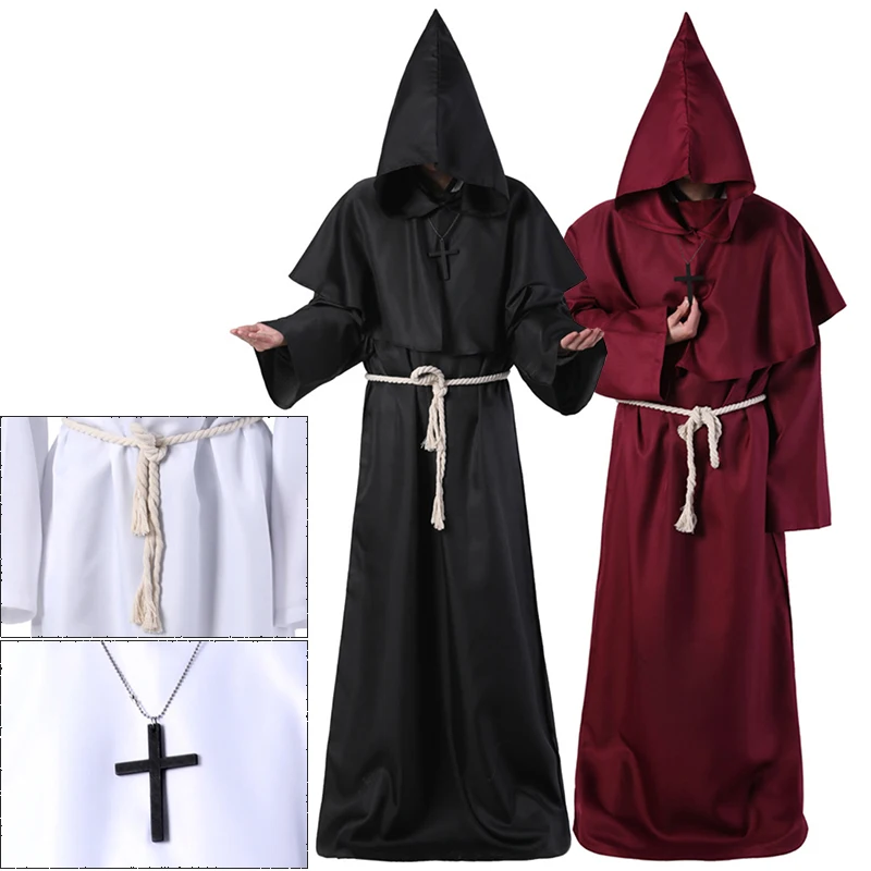 Nový čarodejnícky kostým Halloween Cosplay kostým Stredoveké kapucňa mních mních mních mních kňaz kňaz kostým staroveký oblečenie kresťanský oblek