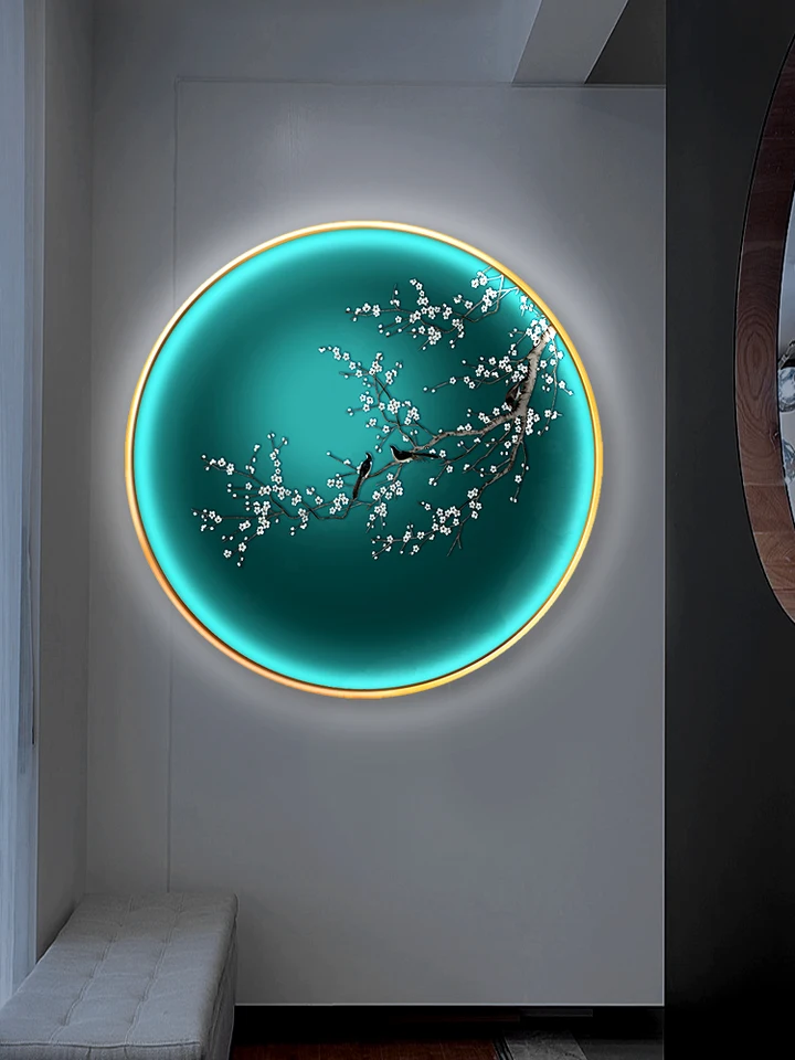 Nový čínsky štýl Vstup veranda Decrative Painting Round LED LED s ľahkou spálňou visiaci obraz Atmosféra Svetelná maľba