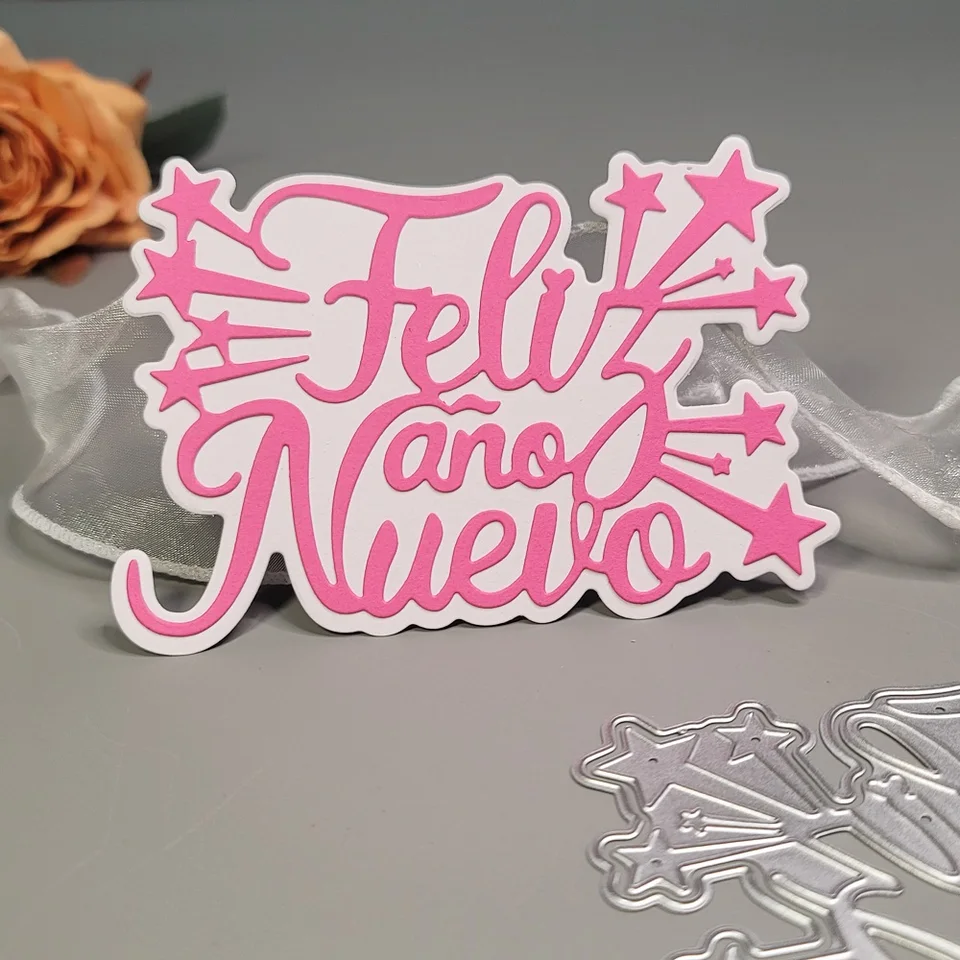 Nový španielsky šťastný nový rok kovový rezanie zomiera scrapbook Embosing Spanish die Cuts Album DIY Craft Cutting Die