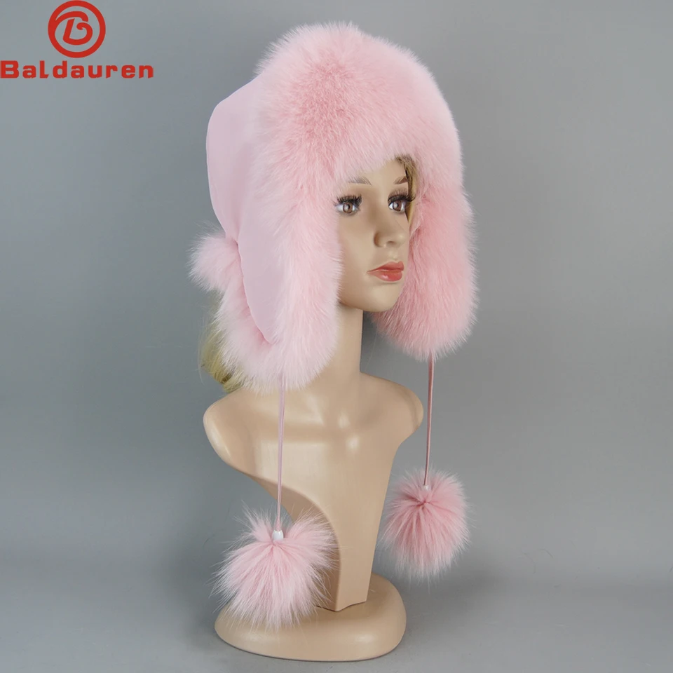 Nový štýl 100% skutočná líška kožušina Ženy Russian Ushanka Aviator Trapper Snow lyžovanie čiapky čiapky uši zimné mývalo kožušinové bombardérové ​​klobúky