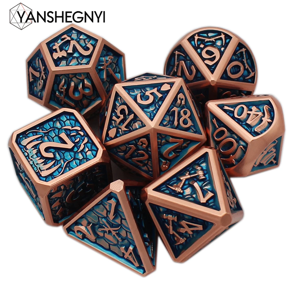 Nový štýl 7 PCS Galaxy Metal D&D DICE, Kovové DND kocky, polyhedrálne kovové kocky, pre rolu hrania Pathfinder
