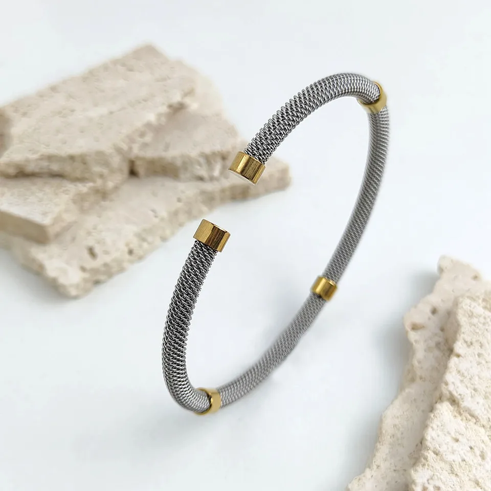 Nový štýl oceľový drôt pletivo z nehrdzavejúcej ocele Gold-Plated 18k náramok, vysoko kvalitné vodotesné strieborné šperky, darček pre páry