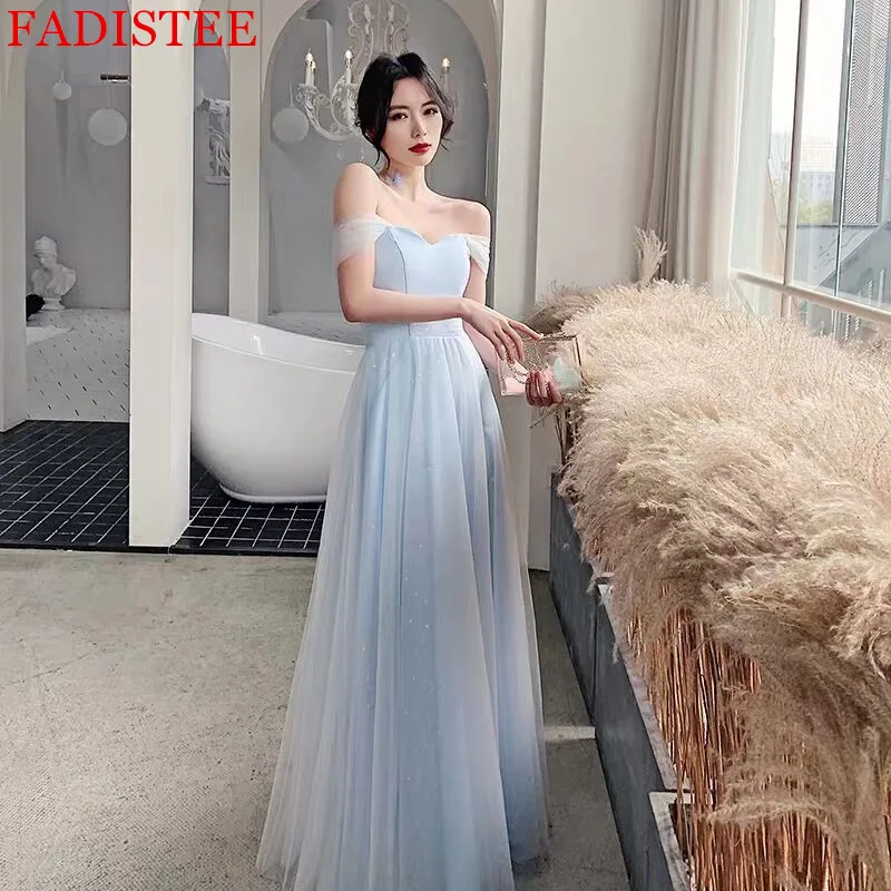 Nový štýl Robe de Soiree Sexy Soft Tulle z ramena Prom Party Dress Vestidos de Festa Elegantná dlhá štrba 2021
