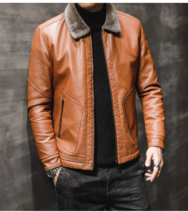 Nový štýl vintage pánske kožušinové obojok bunda Príležitostné fleece lemované zahustená móda mužský protivník klopa zipsové bundy Men