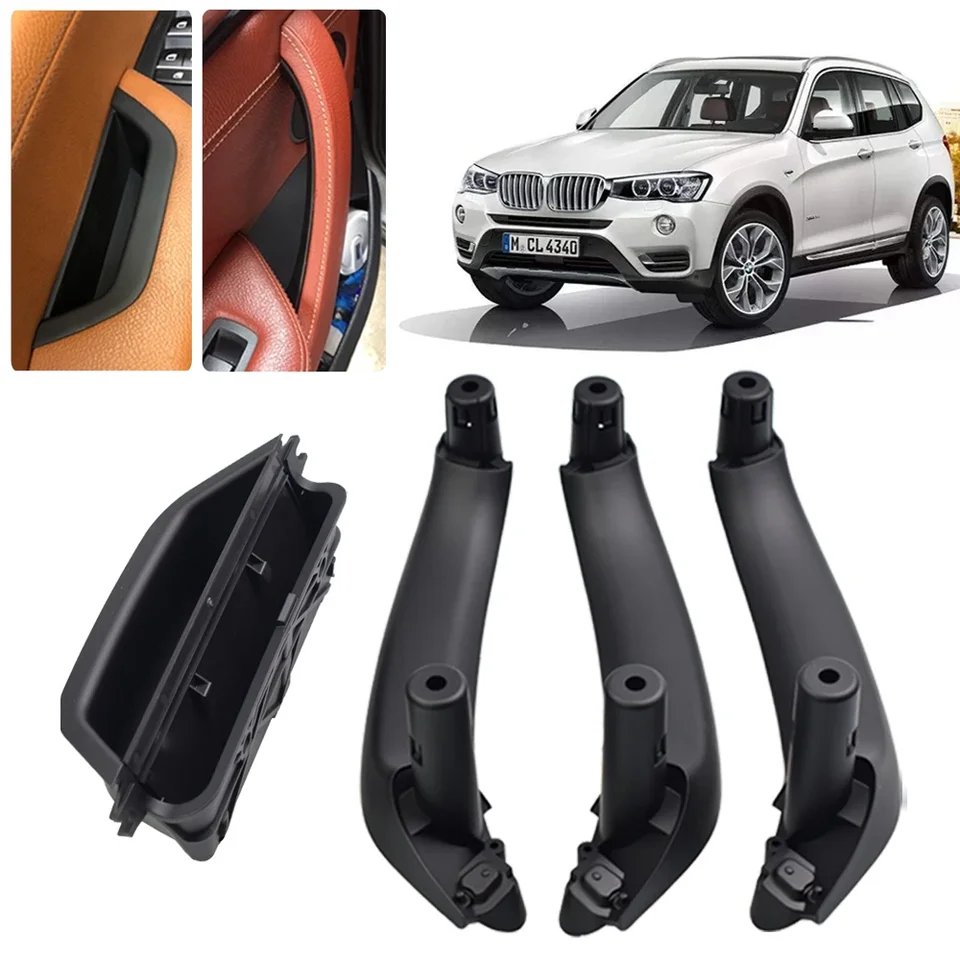 Nový štýl Čierne auto Interiérové ​​dvere Rukoväť rukoväte lakťového klietky na lakťové lakťové kliešte na panel Pull Tink Cover pre BMW X3 X4 F25 F26 2010-2017