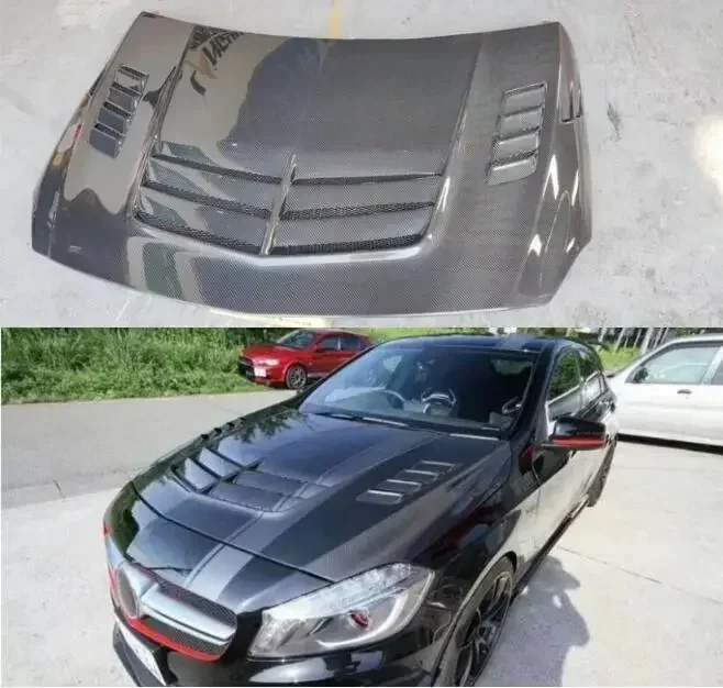Nový！ Skutočné auto z uhlíkového vlákna predného nárazníka kapucňu pre kapucňu pre Mercedes-Benz W176 A180 A200 A250 A260 A45 AMG 2013-2