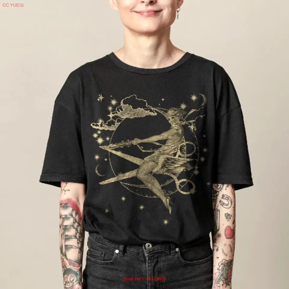 Nožnice čarodejnice lesbické tričko vintage art deco sapphic halloween gay mesačné hviezdy Celestial Lgbtq Pride Top