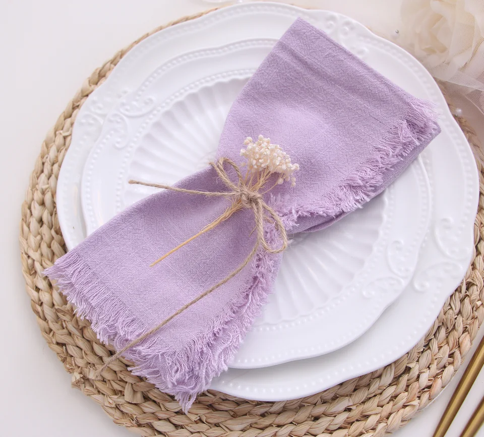 NP014Ea Fray Edged 6 ks/šarža svadba 45 cm*45 cm lila zelená prašná ružová prašná ružová večera bavlnená línia lemovaná handrička