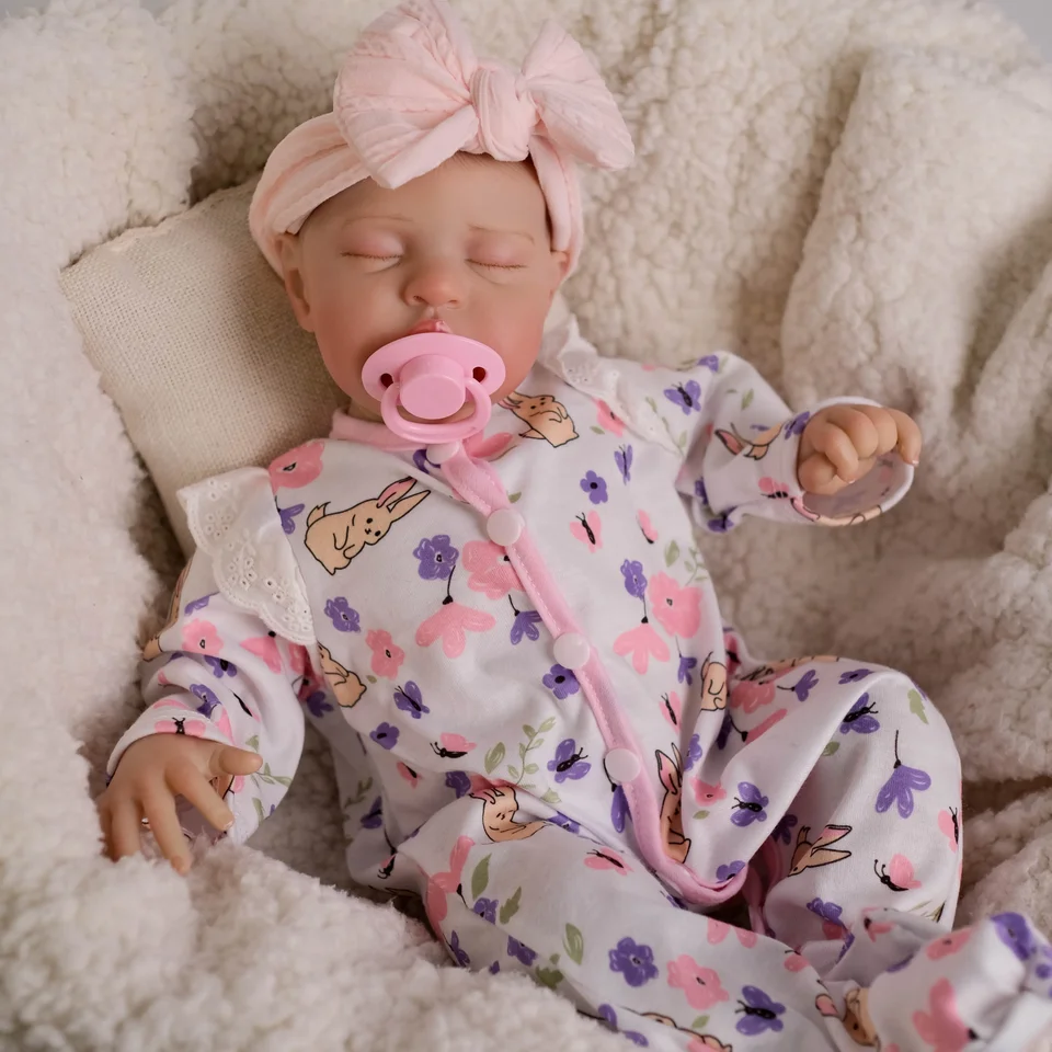 NPK 19inch Tedddy Reborn Baby Doll Doll už maľovaná dokončená spiace dieťa Doll Doll Life Soft Soft Touch 3D kožná ruka na vlasy