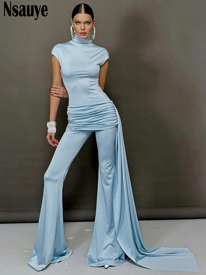 NSAUYE Príležitostné letné dámske oblečenie móda One Piece Sexy Bodycon High Wasted Long Y2K kombinéza kombinézy Topsits Tops 2025