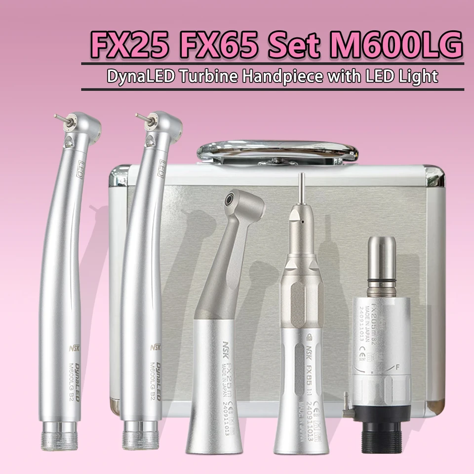 NSK Dental 1: 1 Contra Angle Low Speed ​​Direct Pohon Nápal FX25 FX65 Set M600LG DYNALED TURBINE NÁKUM s LED svetlom
