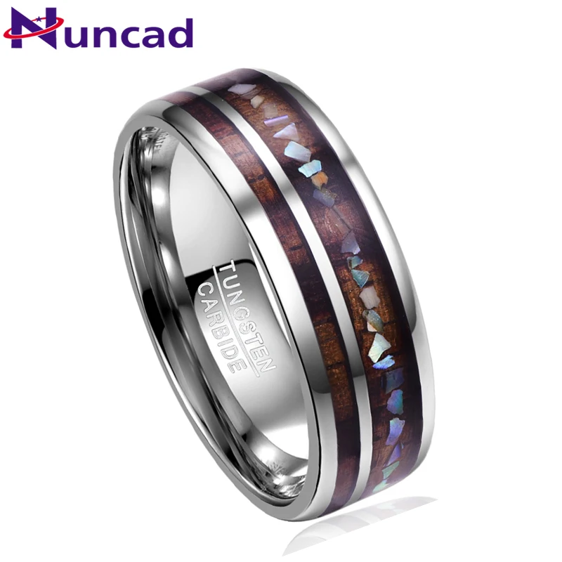 Nuncad Classic Men zazvoní široký 8 mm dýha ručne vyrábaný vložka rozbitá škrupina Tungsten karbidový prsteň pre darček pre dar
