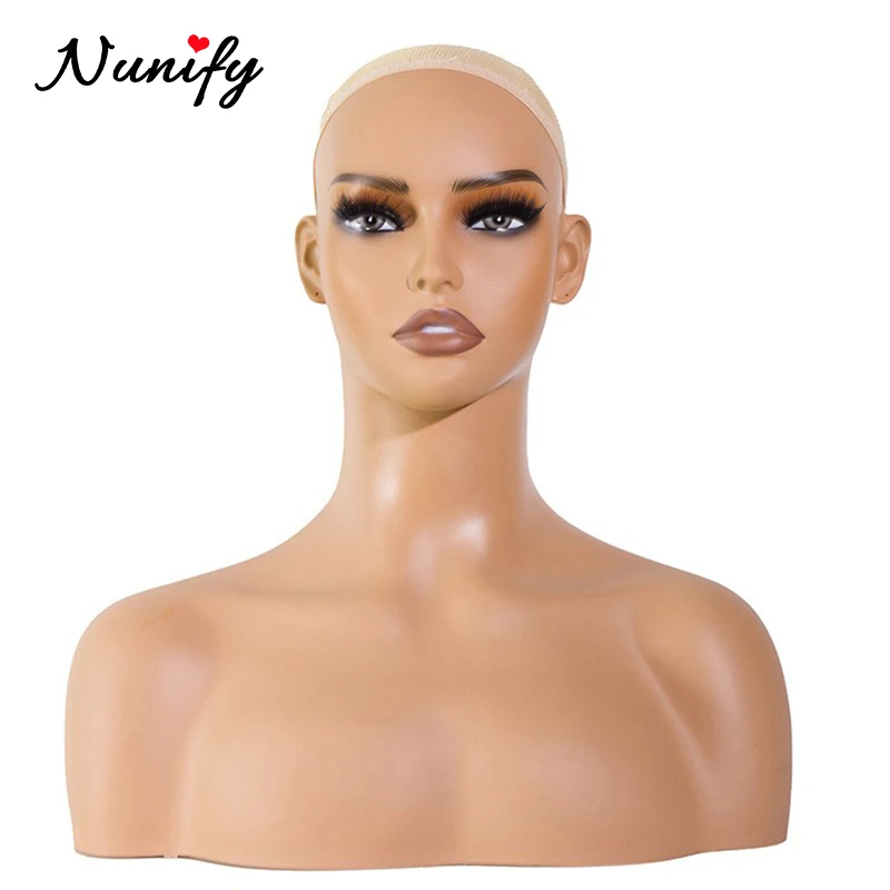 Nunify 1ks PVC Half Body Wig Mannequin Head s realistickým make -upom pre parochňu majú zuby bábiky s ramenami poprsie
