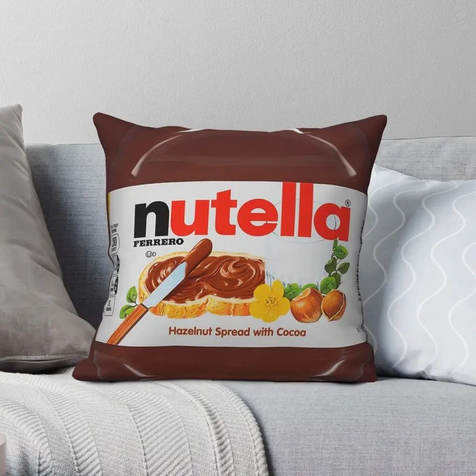 Nutella na lieskové orechy vankúš polyesterové bielizeň Velvet tlačená zips dekoratívna pohovka vankúšik veľkoobchod