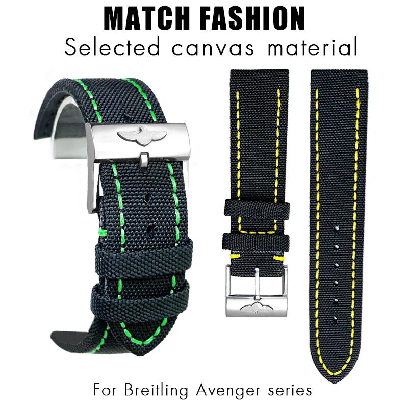 Nylon Cowhide Composite Watch Band pre Breitling Avenger Challenger Navimer Chronomat Superocean 22 mm plátna farebný remienok
