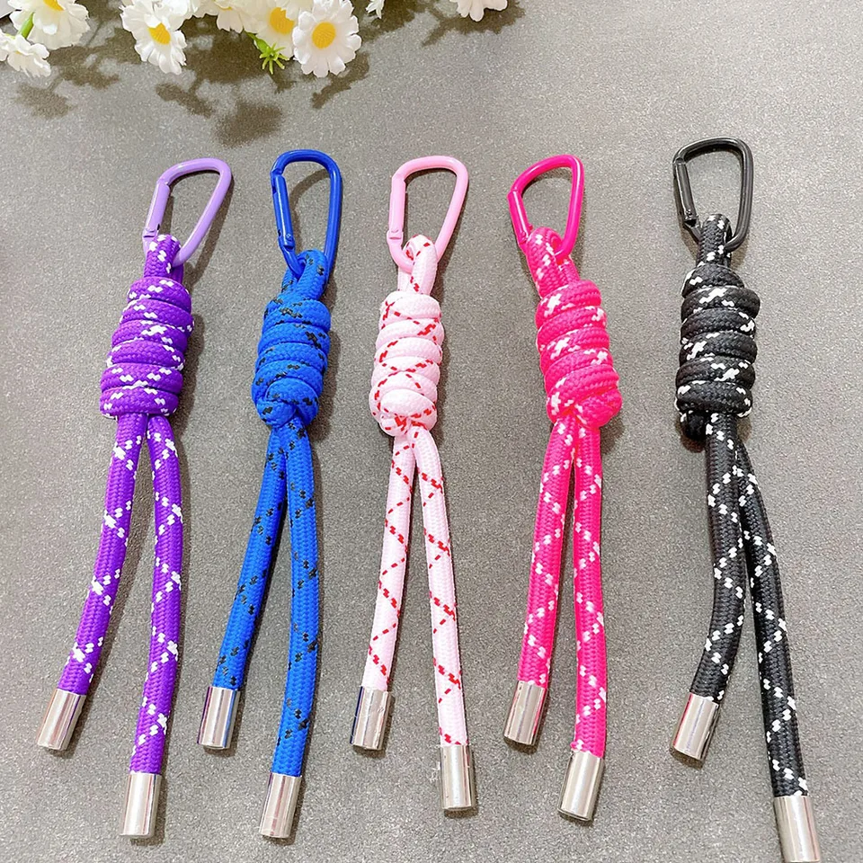 Nylon ručne vyrobené lano kľúče y2k módna taška prívesok šperky DIY farebný karabínový kľúče prsteň pre batohové prívesky