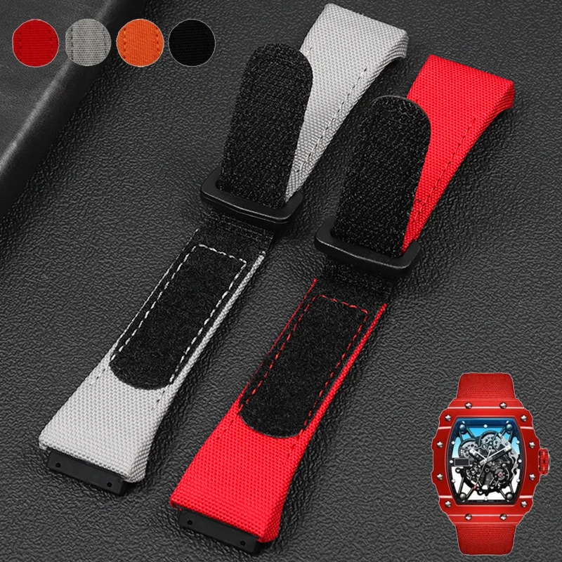 Nylon WatchBand pre Richard Mille RM011 RM3502 RM056 Canvas Grey Orange Red Red náramok náramkov
