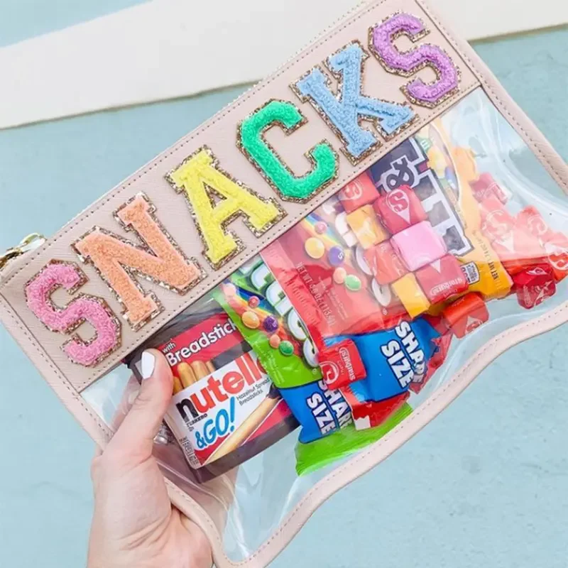 Nylonové chenille náplasti vodotesný PVC zips priehľadné toaletné umývacie puzdro make -up číry plochý kozmetický taška