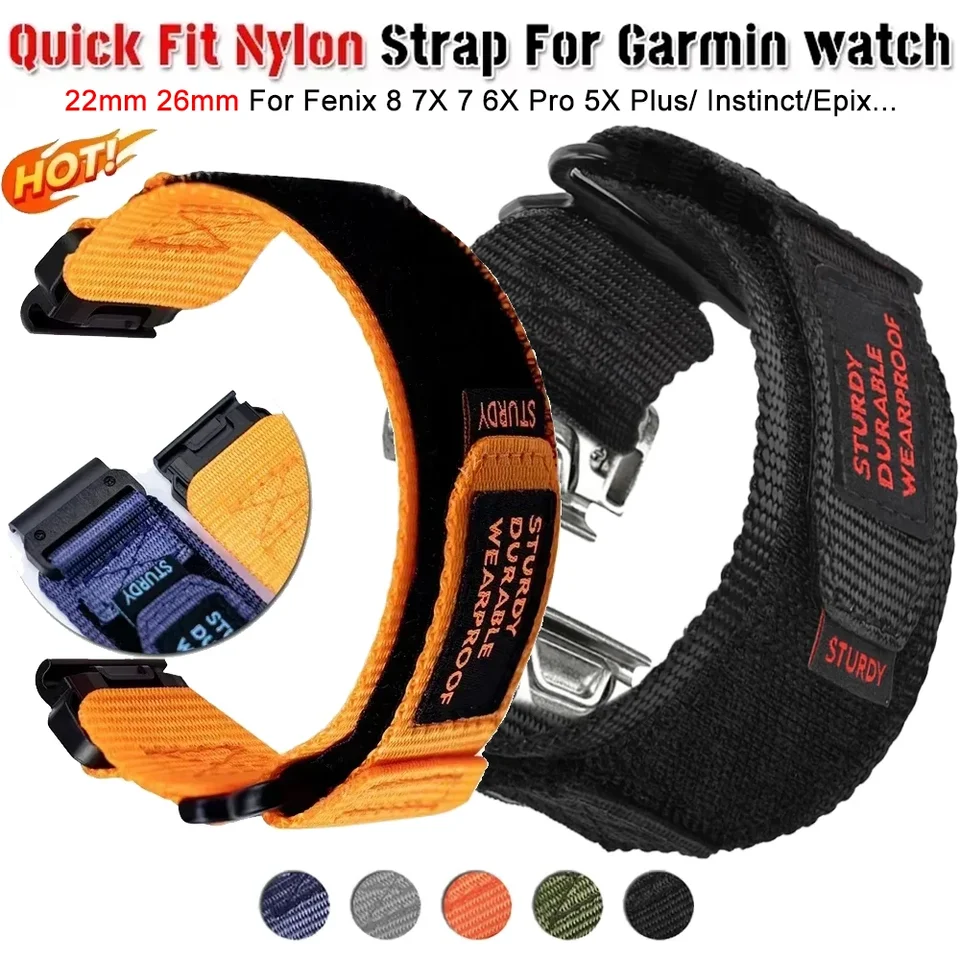 Nylonový popruh pre garmin fenix 8 51 mm 47 mm 5 5x plus 7x 6x Pro 3 HR Sport Quick Fit 22/26 mm Forerunner 945