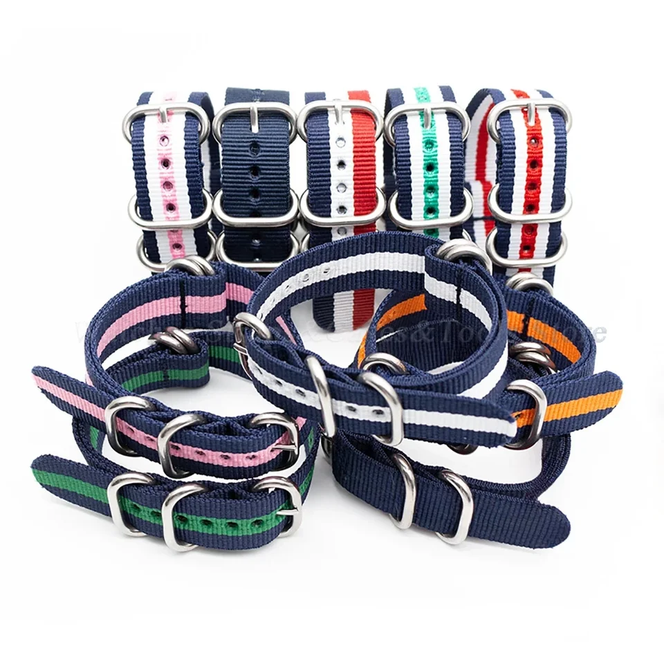 Nylonový popruh zahusťovaný kovový prsteň pracku na tkaninu tkanina Ženy Men Men Universal Watch Band 18 mm 20 mm 22 mm 24 mm