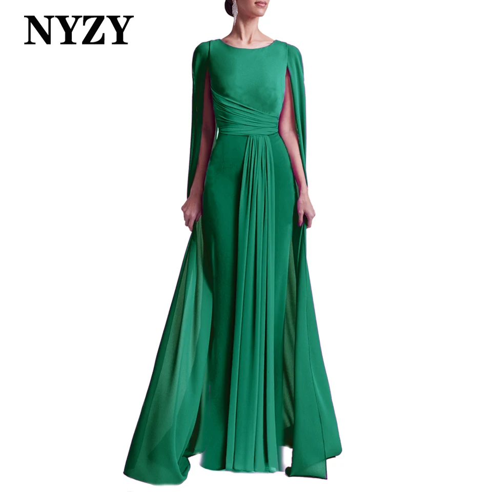 NYZY E412C Cape Ruckves šifónová morská panna zelená matka nevesty žriebät Elegantné 2024 Prom Večerné šaty na párty