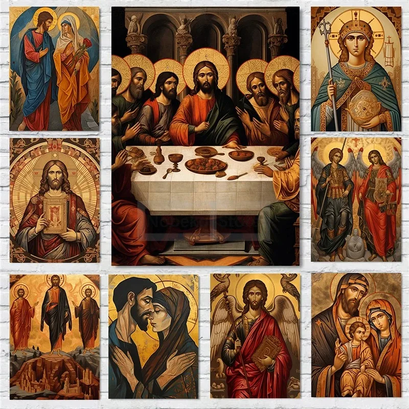 Náboženské byzantské katolícke umenie výtlačky moderné kresťanské plagáty evanjeliové postavy ilustrácia plátno maľujúce obrázky domov dekor