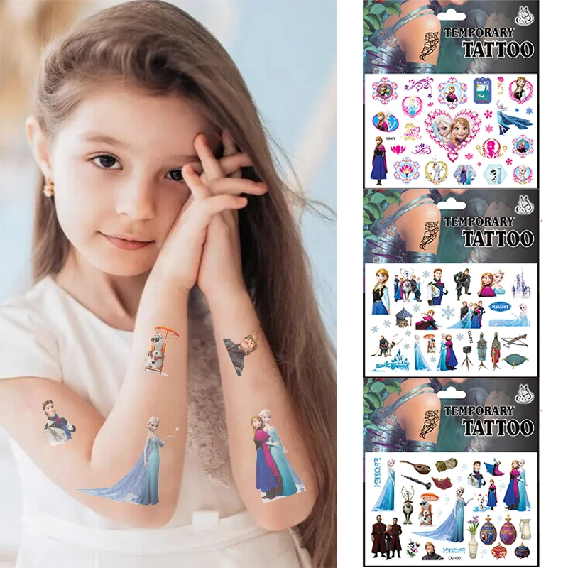 Náhodné 2pcs mrazené Anna Elsa princezná deti dočasné tetovanie nálepky párty karikatúra Disney nálepka hračky pre deti darček
