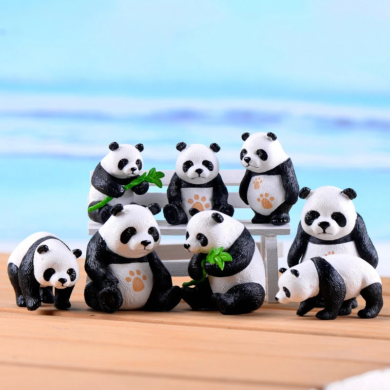 Náhodné 4 ks/sada biela čierna vtipná panda bábätká Moss Micro Krajina terárium figurínu domáce dekorácie Ornament Garden Miniature