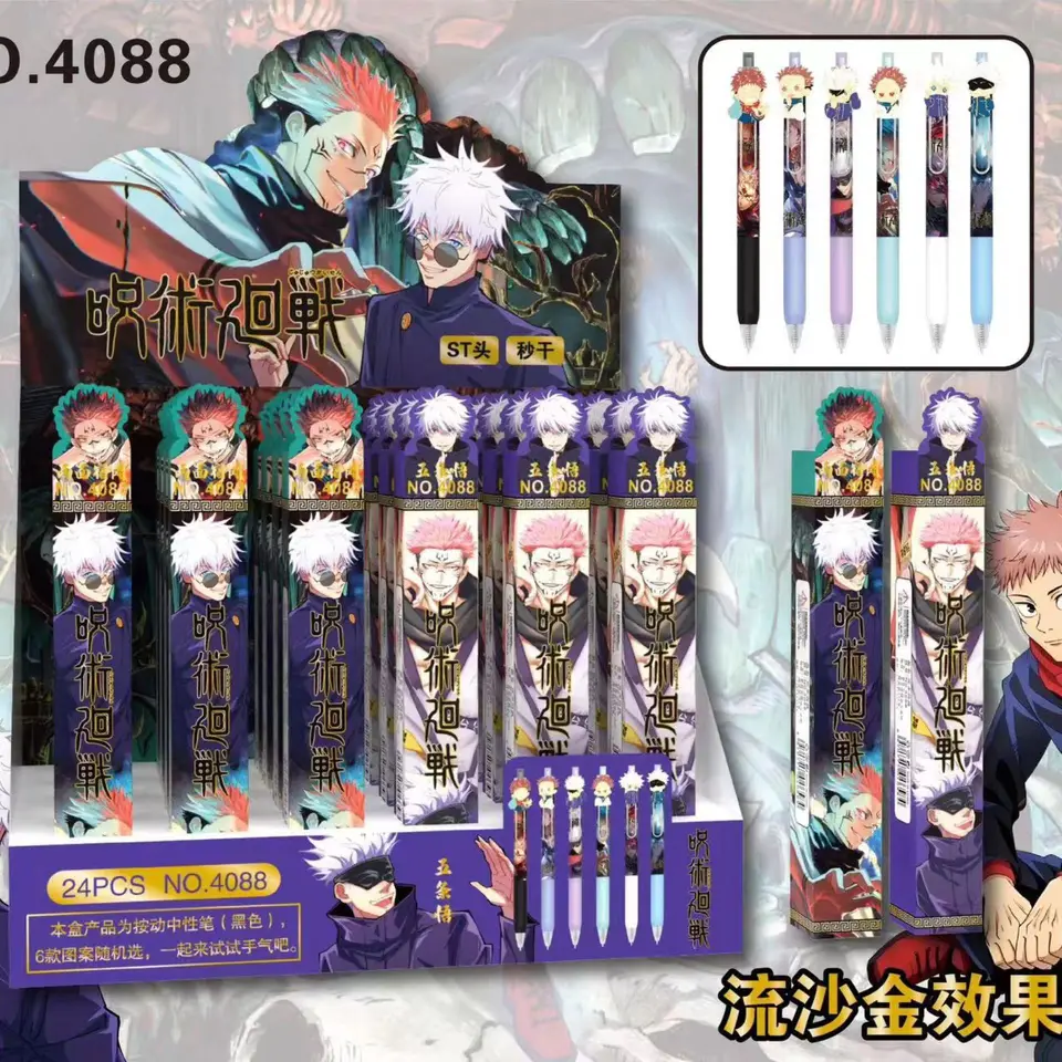 Náhodné 6 kusov anime gélové pero karikatúra Ballpoint Pen Metal Pen Clip Stationery Birthday Darček