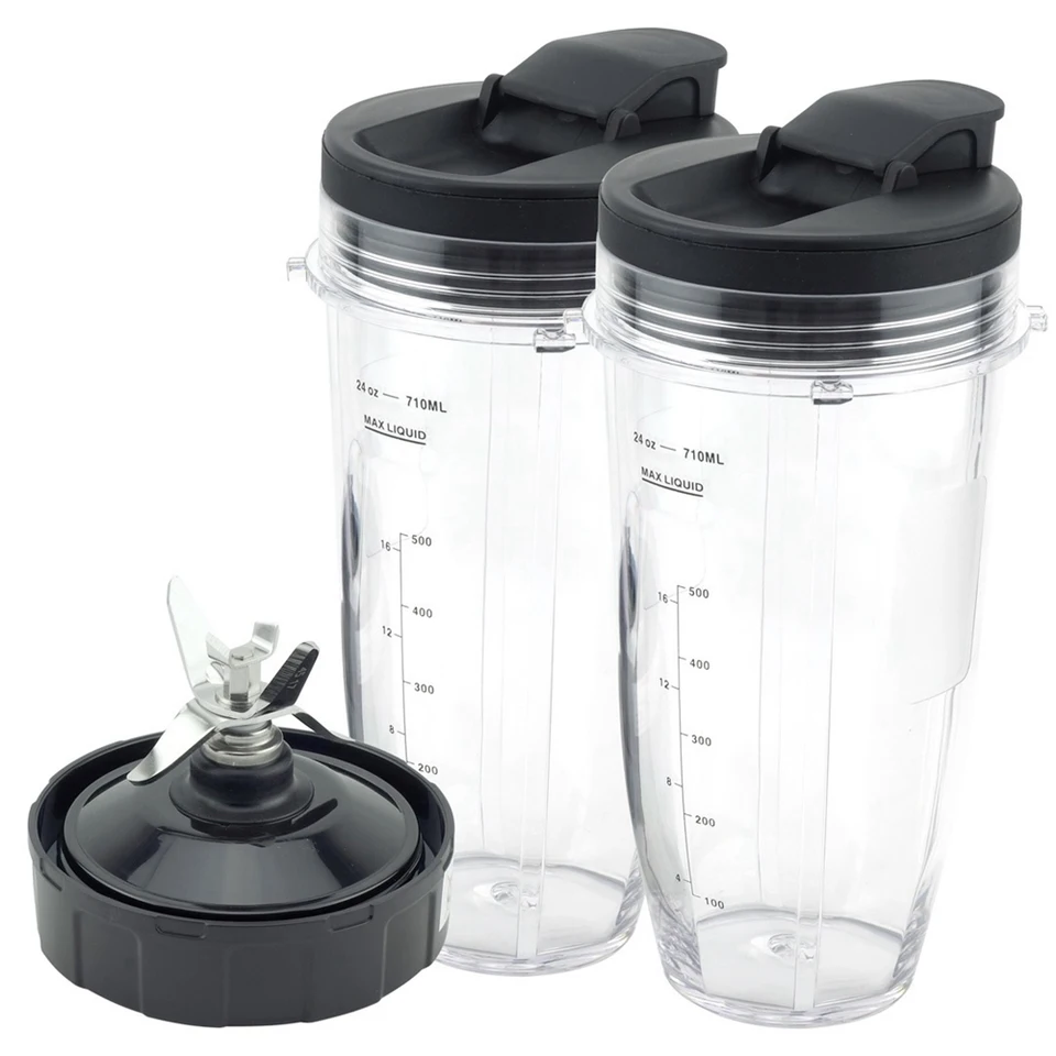Náhradné diely mixéra pre ninja, 2 24oz pohárov s vekami, 7 plutvových extraktorových čepeľ, pre Nutri Ninja Auto IQ
