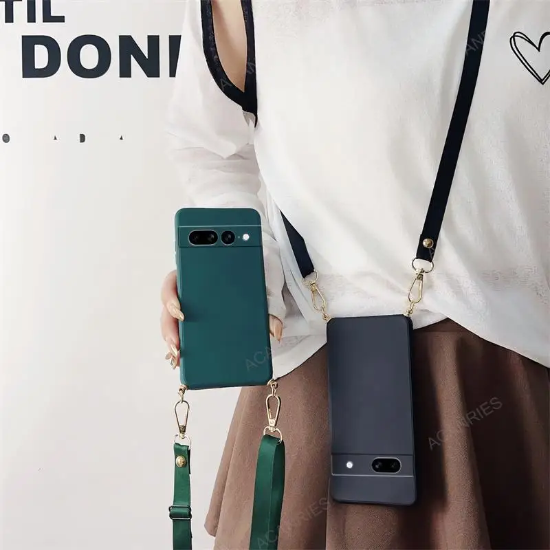 Náhrdelník Cord Cross Crossbody Lanyard Liquid Silikone puzdro pre Google Pixel 8 7 6 Pro 7a 6a Zadný kryt na pixel7 pixel6 A 7Pro