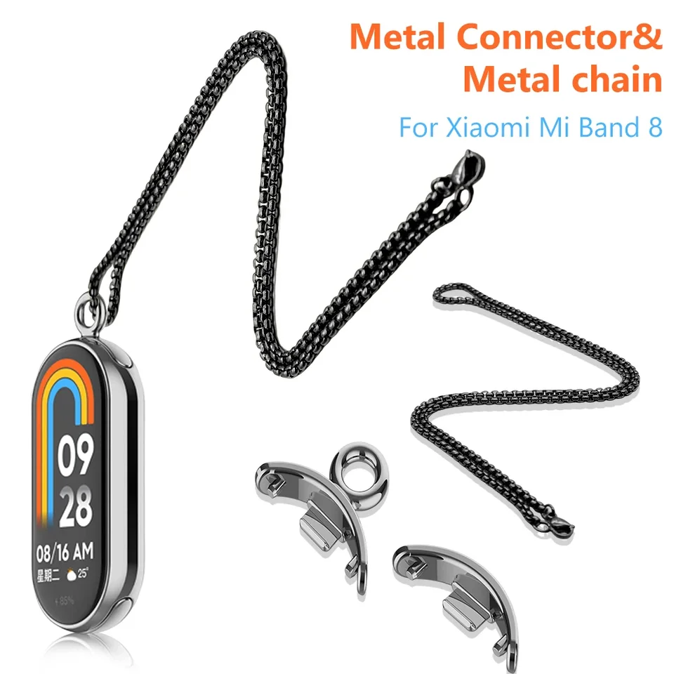 Náhrdelník pre prívesok pre Xiaomi Mi Band 8 z nehrdzavejúcej ocele Kovová retiazka Kožná kožená lano pre Mi Band8 Smartwatch Accessories