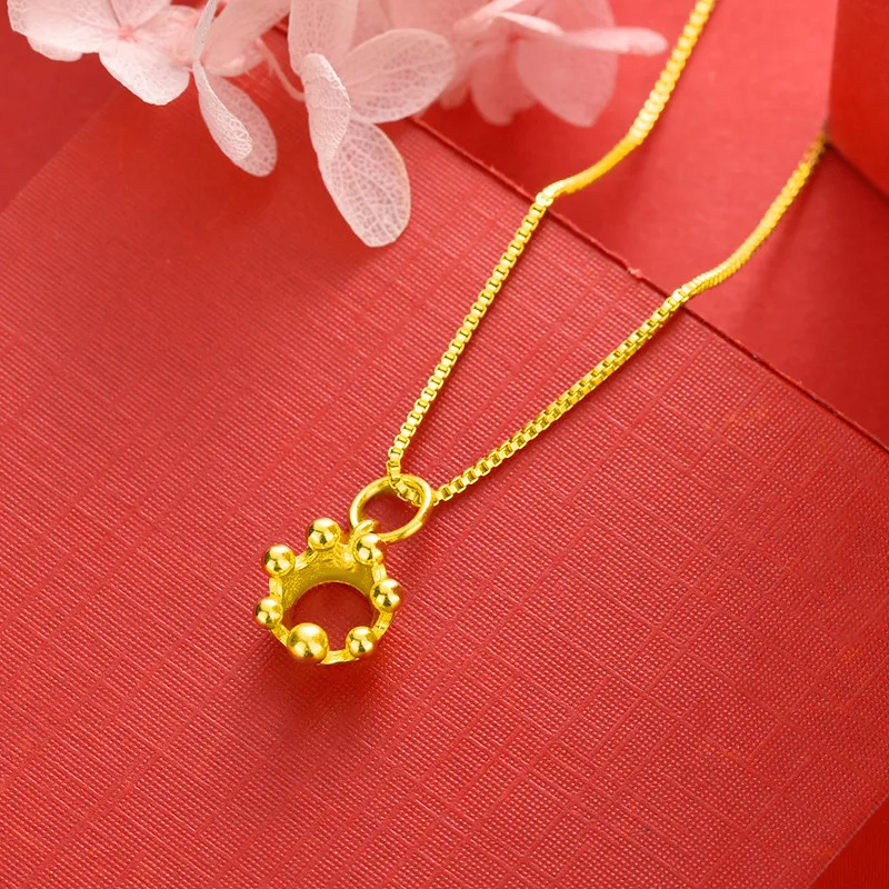Náhrdelník roztomilých žien 18 K Gold Smooth Crown Prívesok Náhrdelník pre ženy Svadobné zásnubné výročie