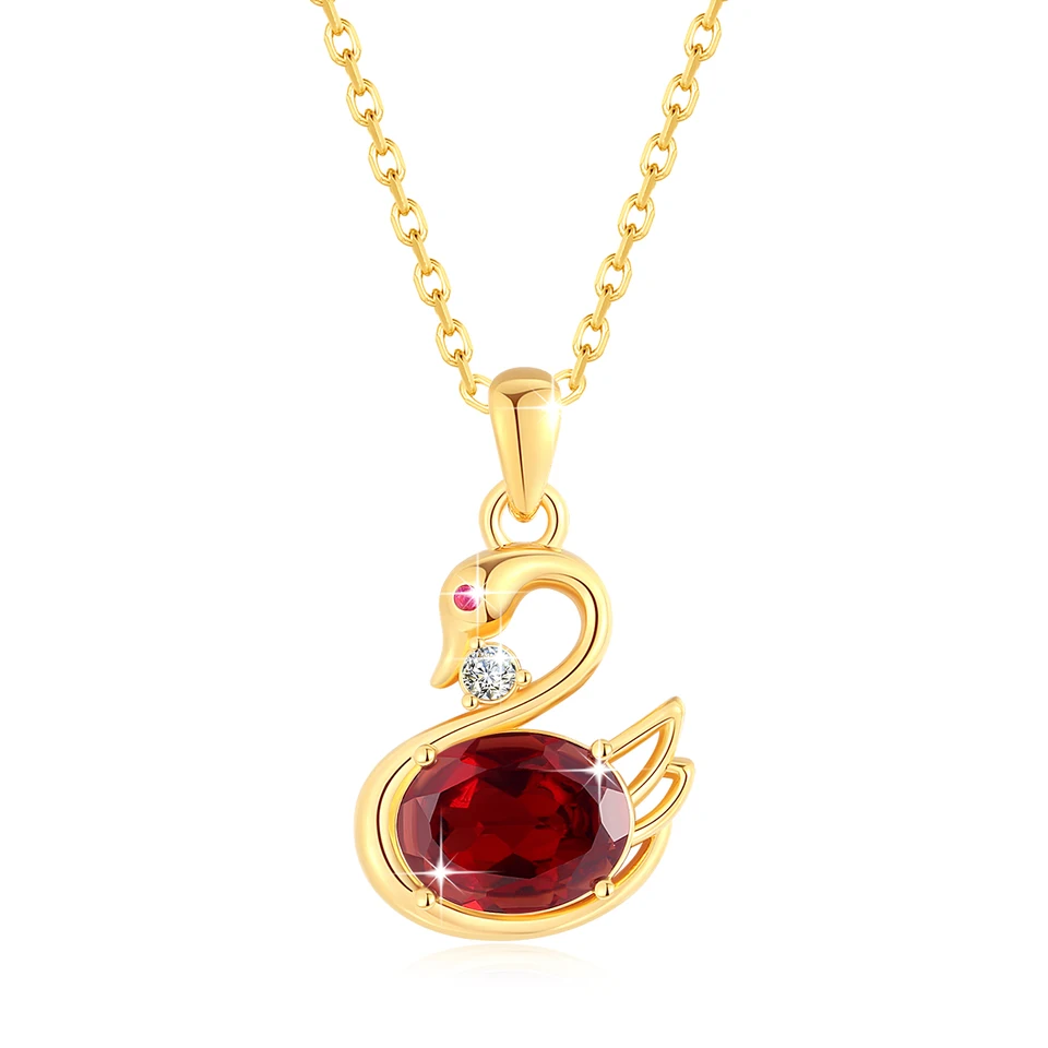 Náhrdelník Szjinao Swan Gold 18K Real s certifikátom K Gold Natural Garnet Prívesok Trender šperky pre ženy darček k narodeninám