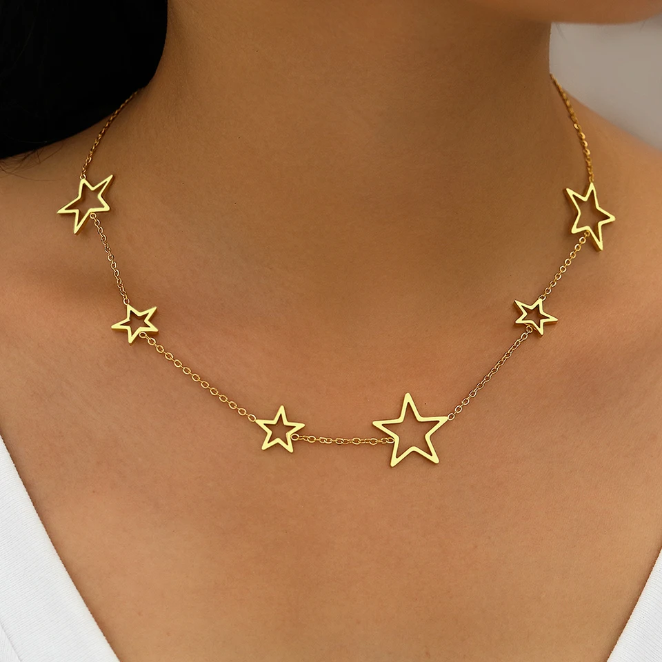 Náhrdelníky z nehrdzavejúcej ocele Vynikajúce hviezdy Choker High-end Sense Pendants Golier Kpop módny náhrdelník pre ženy