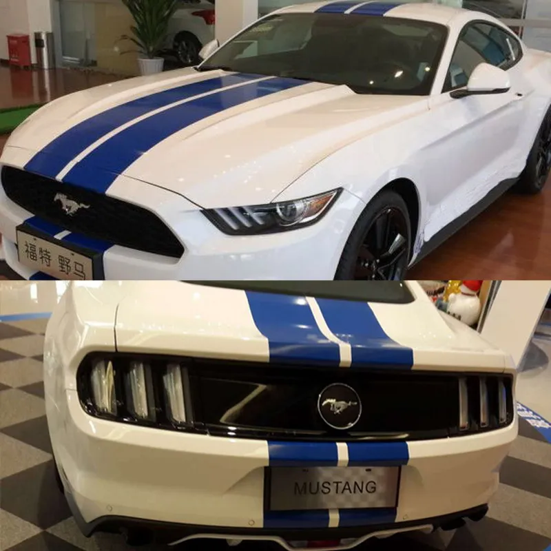 Nálepky automobilov Duálne závodné pruhy modré 15 '' (w) pre nálepky na kmeňové nárazníky kmeňa Mustang vinyl kapuc