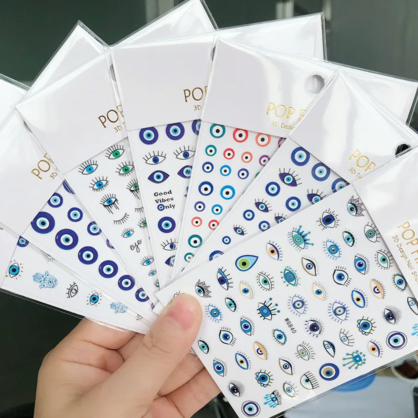Nálepky na nechty Abstrakt línie vzor Zlo Evil Eye Design Presúvačky nechty DIY Self Adhesive Sticker Tips