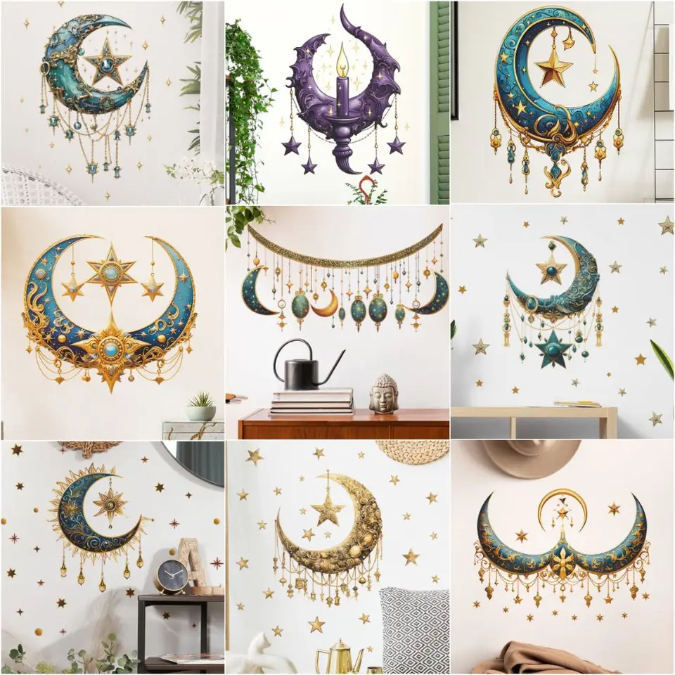 Nálepky na nástenné nálepky pre viacfarebné nálepky na stenu PVC Ramadan kareem nálepky Diy Ornament Eid al-Fitr Mural Festival Supplies