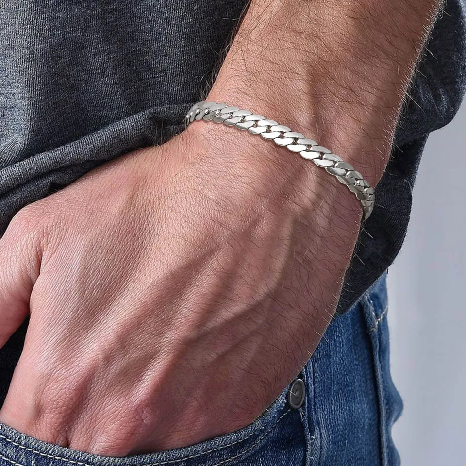 Náramky s plochým kubánskym reťazcom pre mužov, Netreinseal Reaily Reťazové prepojenia náramok, štýlové mužské doplnky Darčeky šperkov