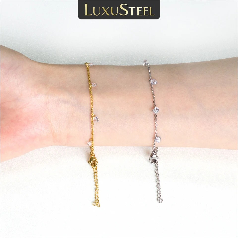 Náramky z nehrdzavejúcej ocele pre ženy pre ženy Zlaté strieborné kúzlo kubické zirkónia Link reťazec náramok Pulsera Collier